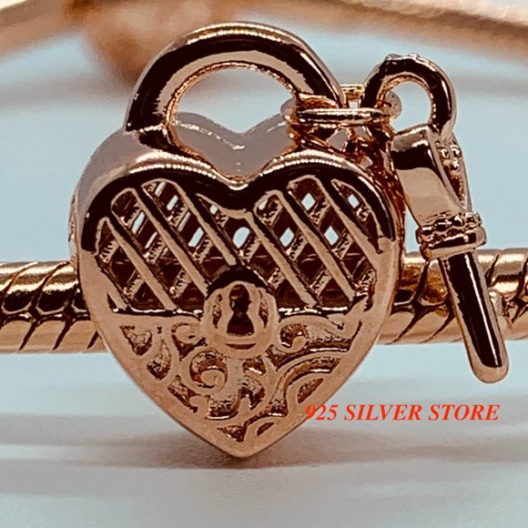 NEW Authentic Pandora Rose Gold Love You Lock Charm 787655 / Pandora Bracelet - Picture 1 of 8